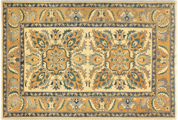 handmade Geometric Kafkaz Chobi Ziegler Tan Orange Hand Knotted RECTANGLE 100% WOOL area rug 5 x 7